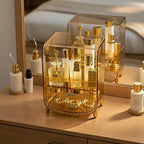 SOGA 2X 3 Tier Golden Yellow Multifunctional Countertop Cosmetic Storage Makeup Perfume Skincare Display Stand Shelf Drawer Type Organiser