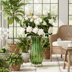 SOGA 51cm Green Glass Tall Floor Vase with 12pcs White Artificial Fake Flower Set