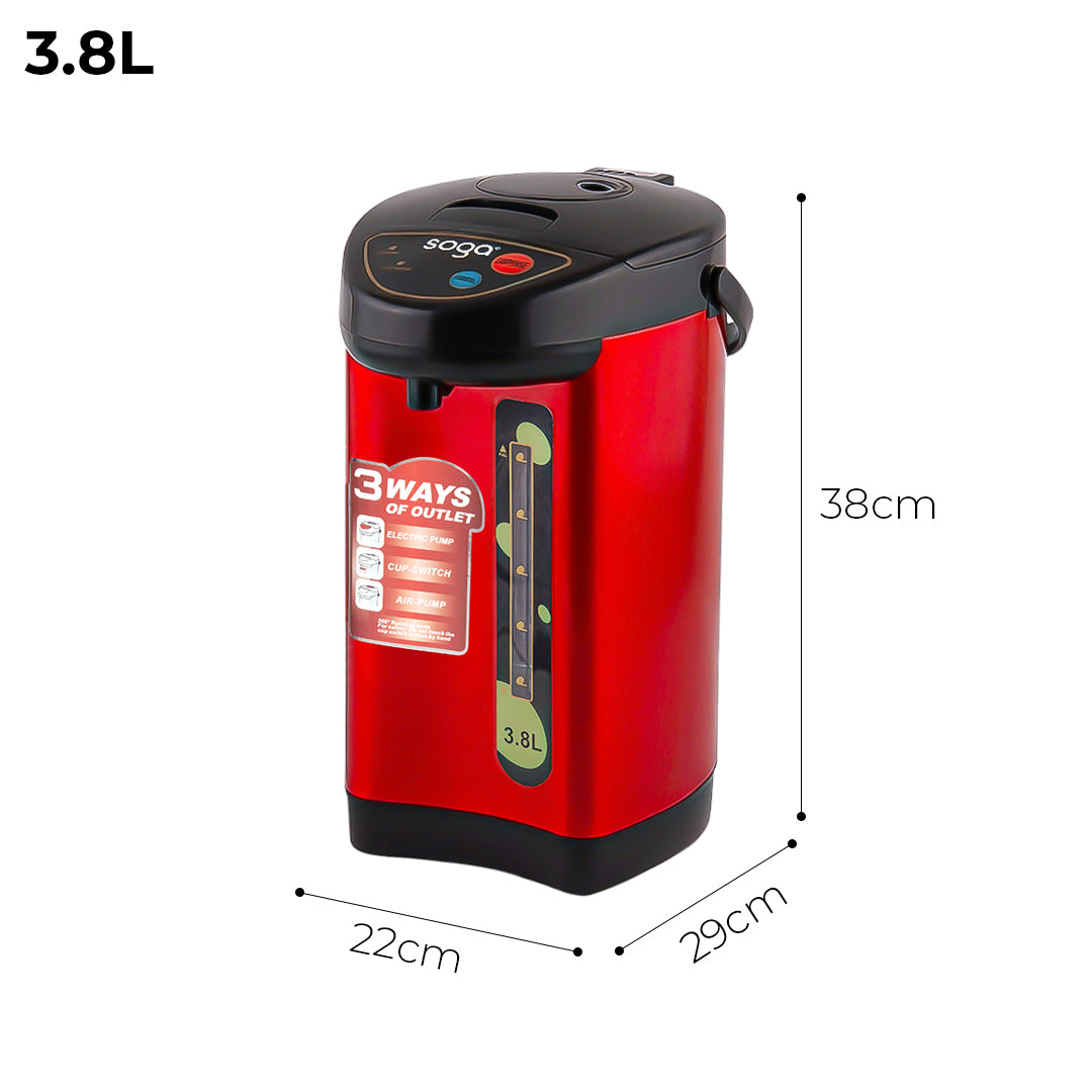 SOGA 2X 3.8L Red Stainless Steel Electric Thermal Pot Dispenser with 3 Dispensing Modes