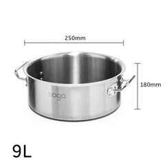 SOGA Stock Pot 9L Top Grade Thick Stainless Steel Stockpot 18/10 Without Lid