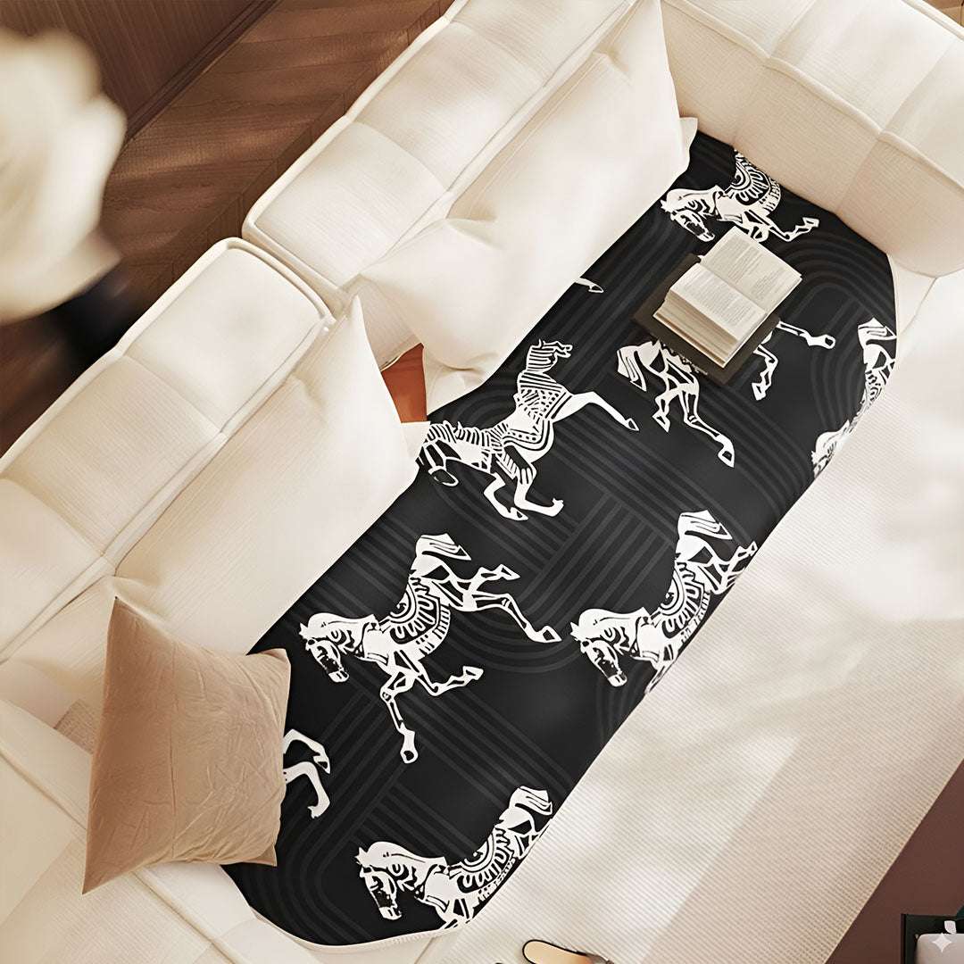 SOGA Three-Seater Black Horse Print 90x210cm Throw Blanket Sofa Cover $ 125