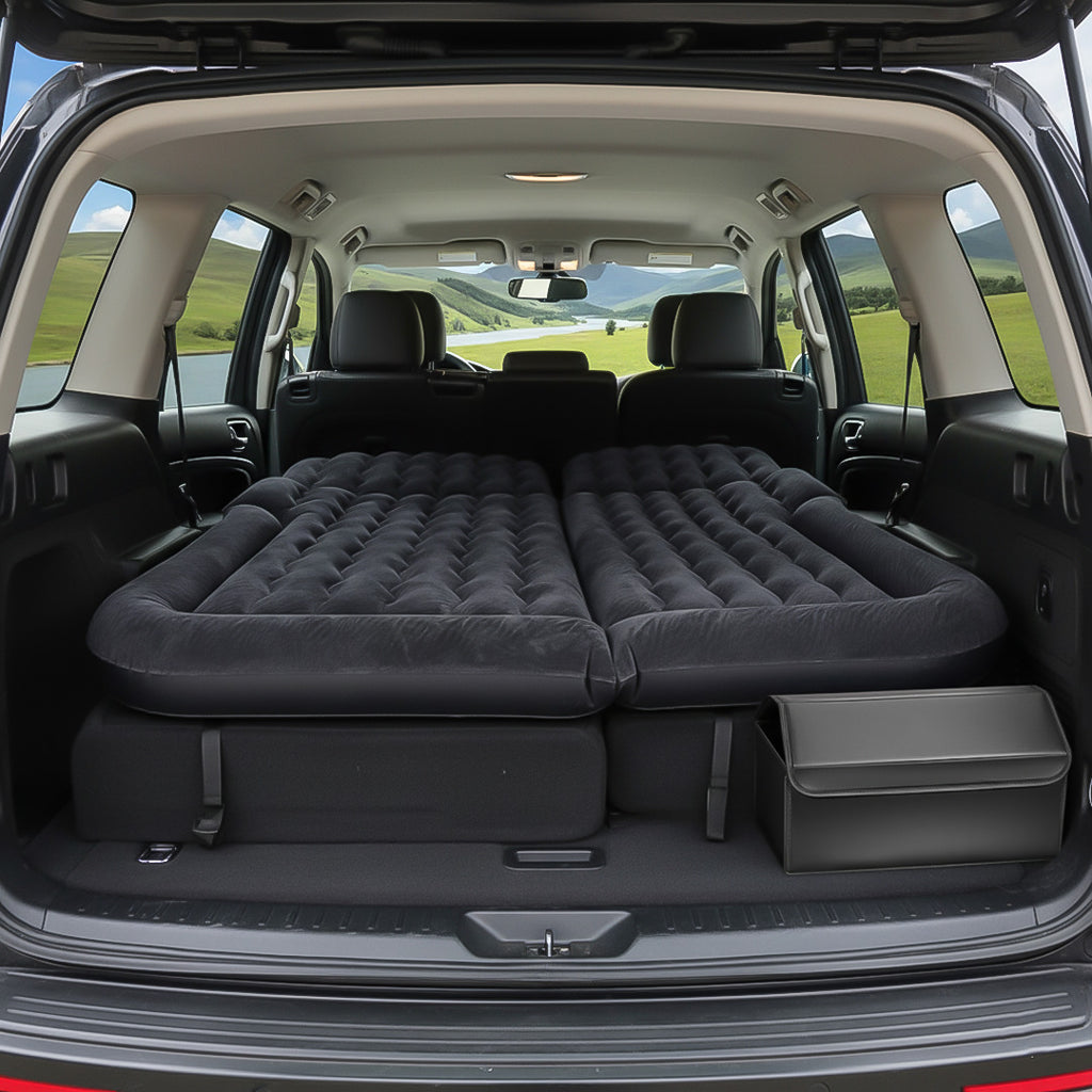 SOGA Car Bundle – Black Leather Trunk Cargo Organizer & Inflatable Boot Mattress