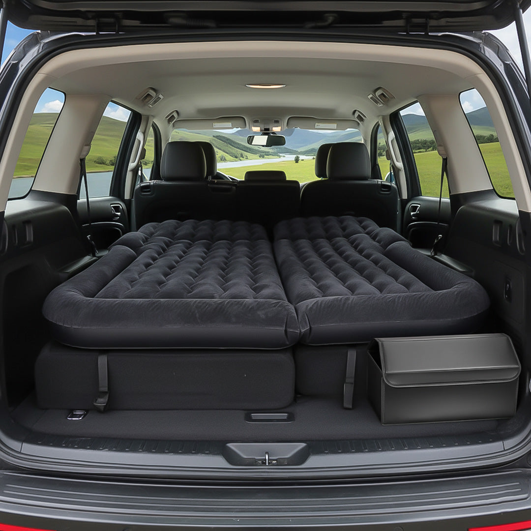 SOGA Car Bundle – Black Leather Trunk Cargo Organizer & Inflatable Boot Mattress