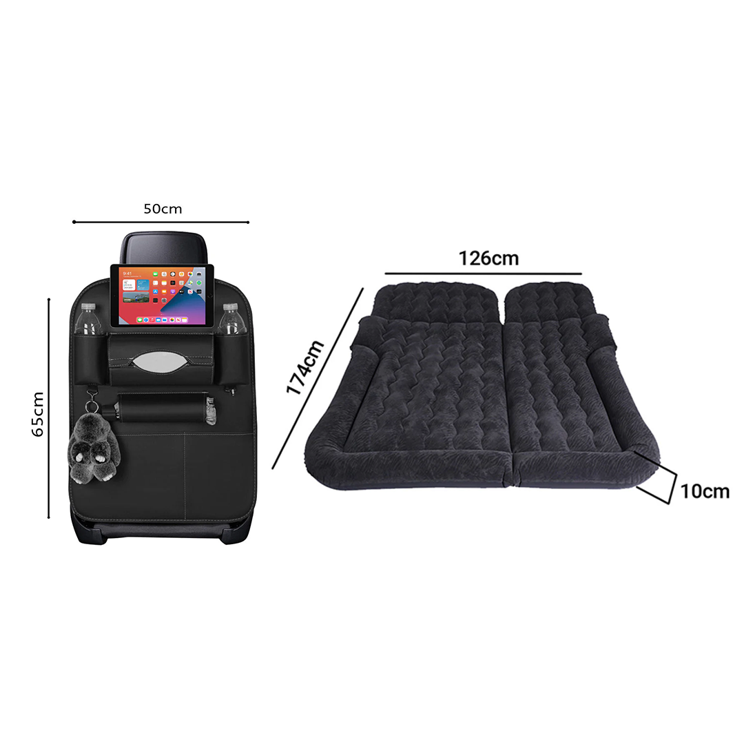 SOGA Car Bundle F – Black Back Seat Storage Organizer & Portable Inflatable Boot Mattress