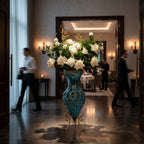 SOGA 67cm Blue Glass Tall Floor Vase and 12pcs White Artificial Fake Flower Set