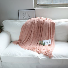 SOGA Pink Textured Knitted Throw Blanket Warm Cozy Woven Cover Couch Bed Sofa Home Decor with Tassels