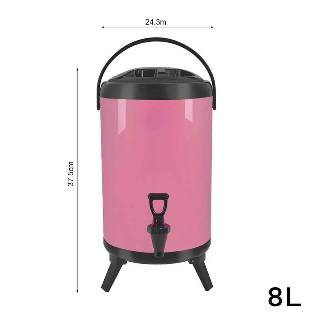SOGA 8L Stainless Steel Insulated Milk Tea Barrel Hot and Cold Beverage Dispenser Container with Faucet Pink