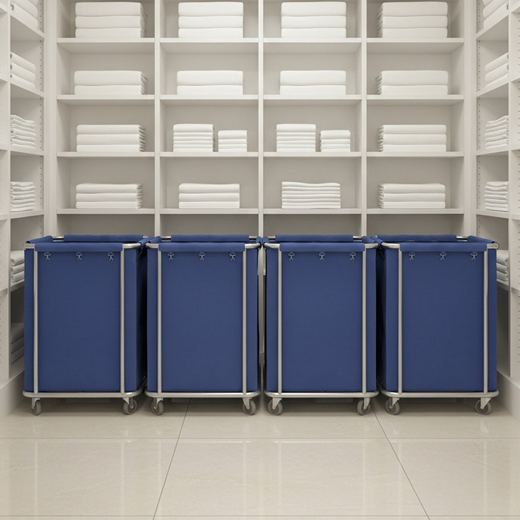 SOGA 2X Stainless Steel Commercial Square Soiled Linen Laundry Trolley Cart with Wheels Blue