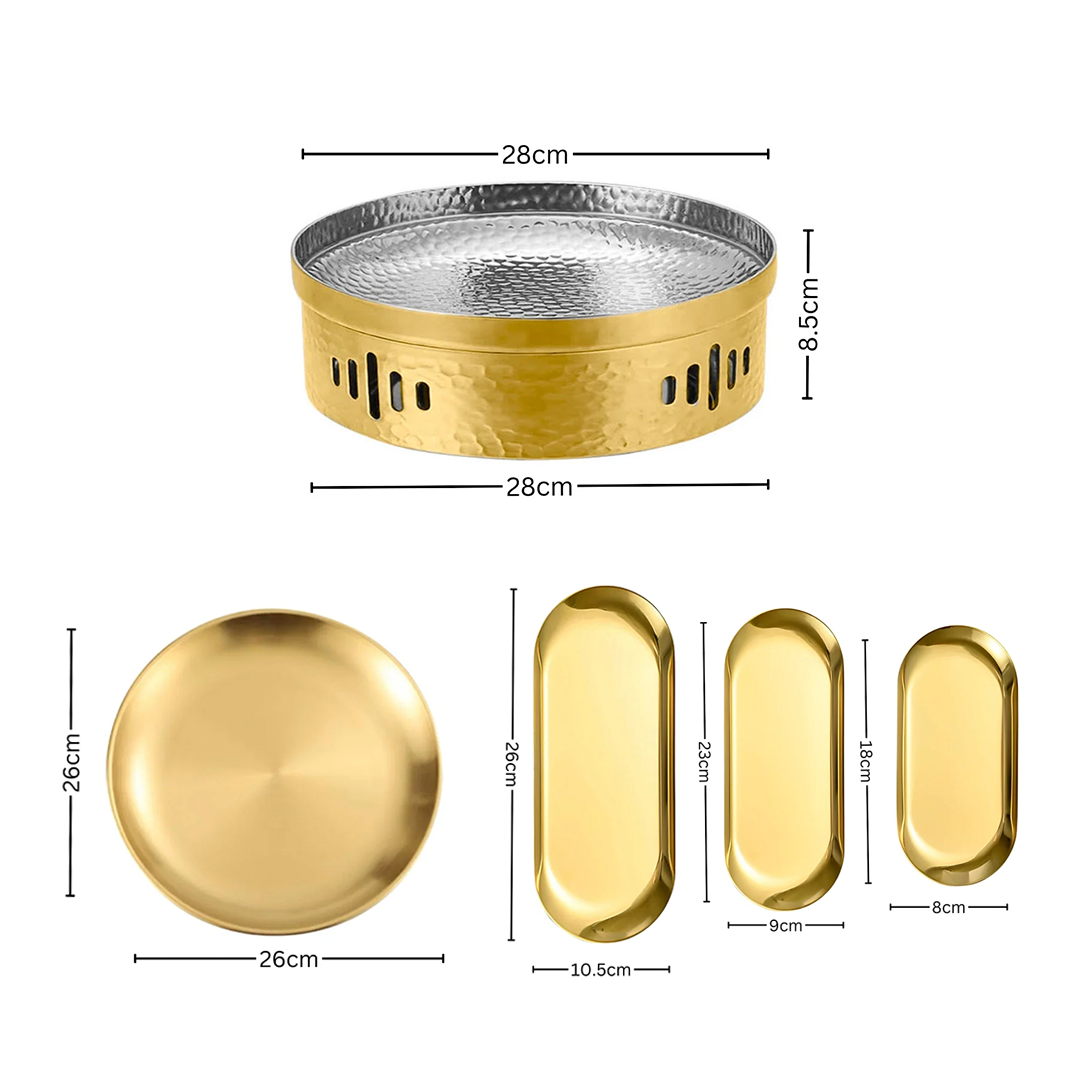 SOGA Kitchenware Bundle – Gold Nordic Plate Set, 26cm Grilling Plate & 28cm DryPot $ 181