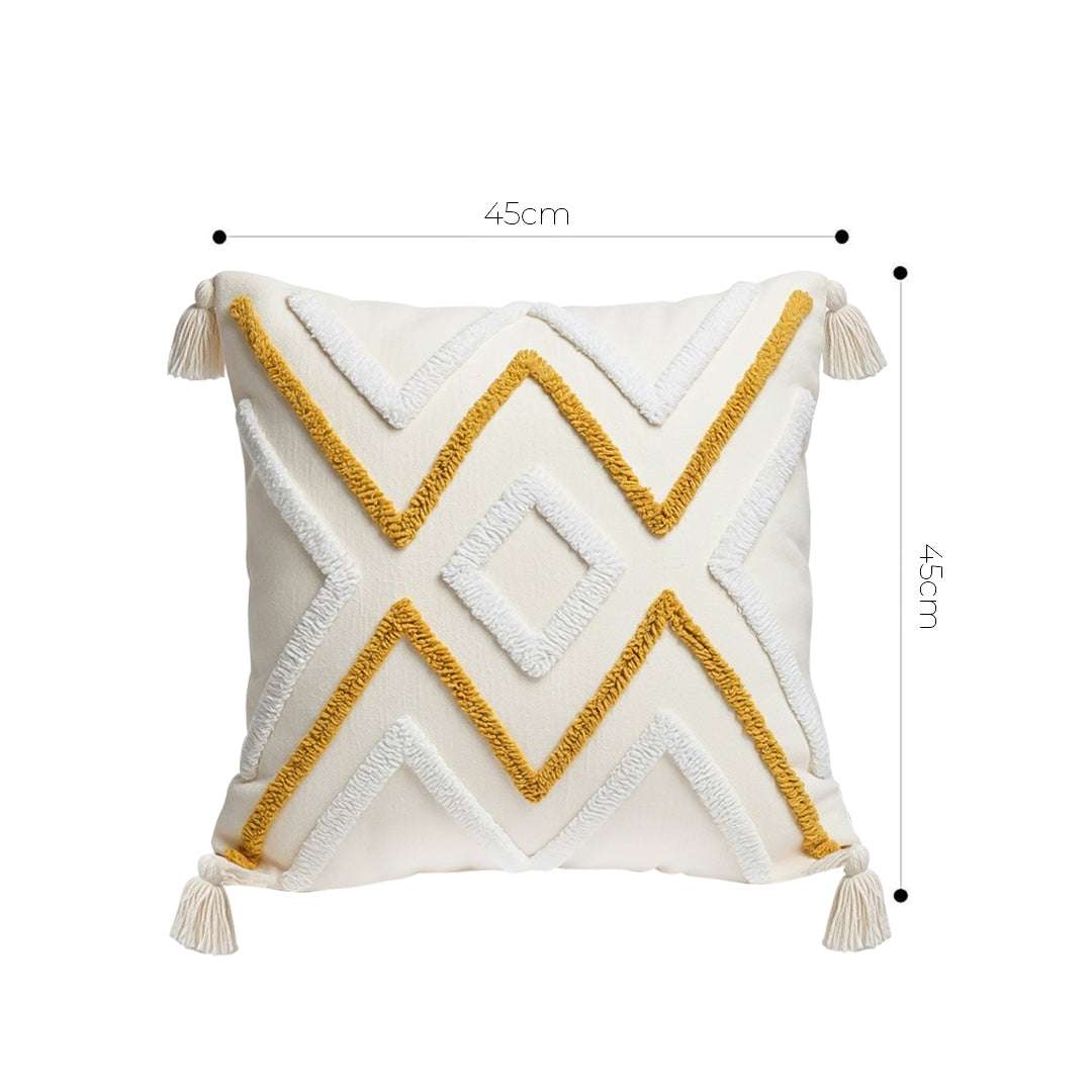 SOGA 2X Boho Tufted Cushion 45cm Tassel Beige Yellow Geometric Chevron Throw Pillow $ 140