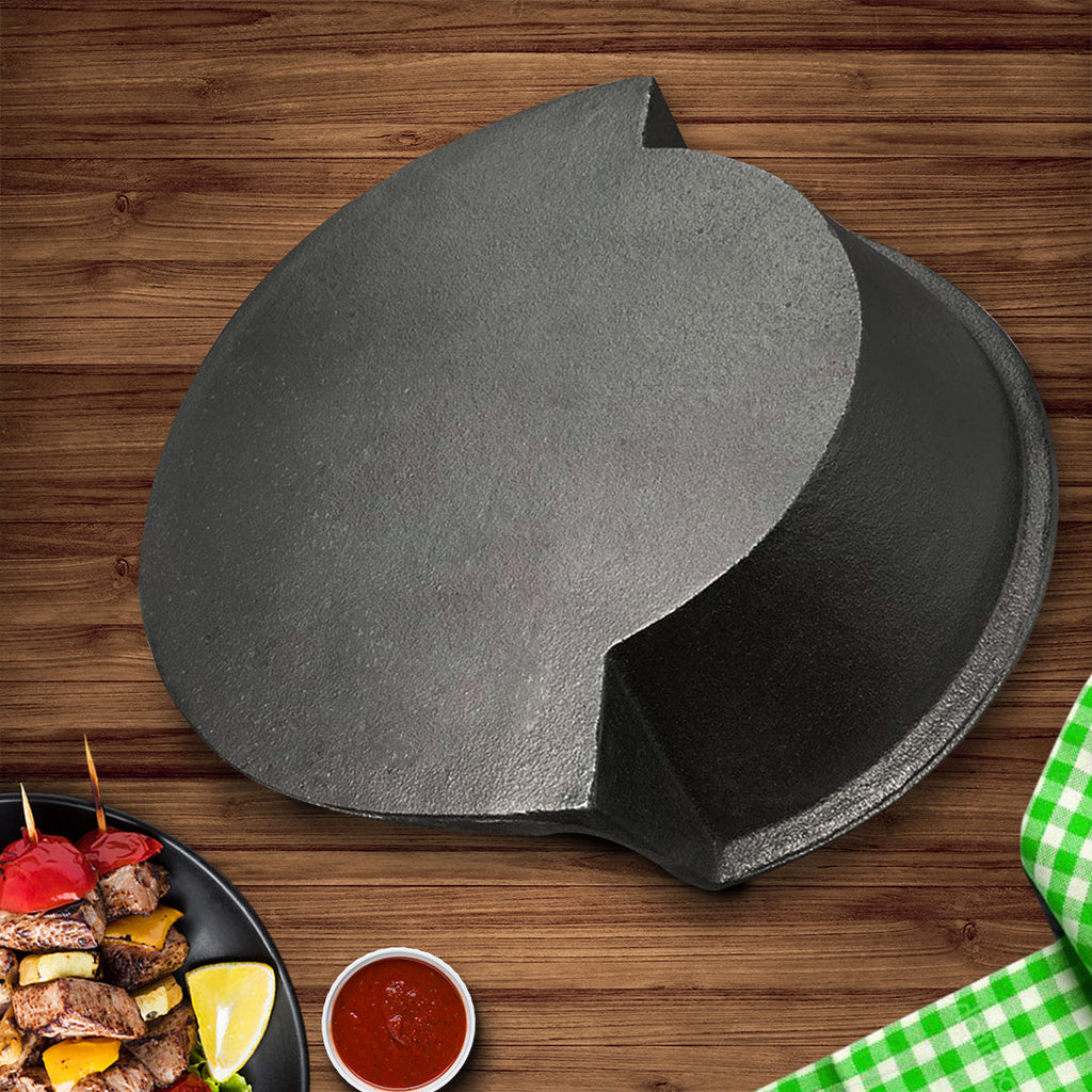 SOGA 2 in 1 Cast Iron Ribbed Fry Pan Skillet Griddle BBQ and Steamboat Hot Pot