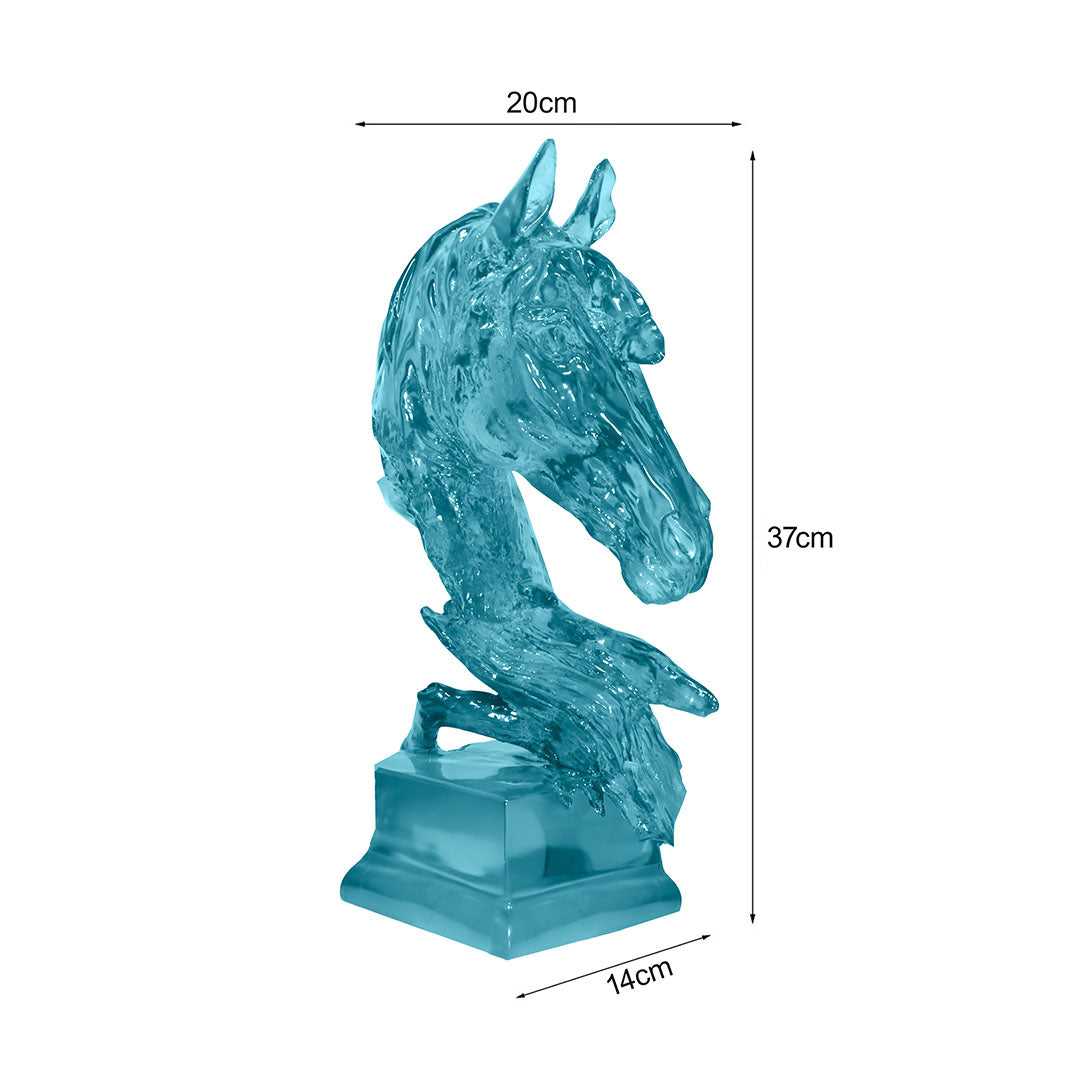 SOGA 37cm Blue Horse Head Resin Sculpture Flowing Mane Design