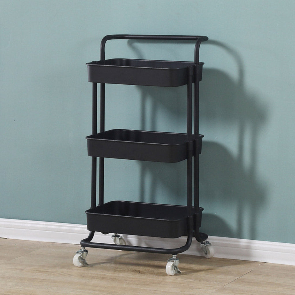 SOGA 2X 3 Tier Steel Black Movable Kitchen Cart Multi-Functional Shelves Storage Organizer with Wheels