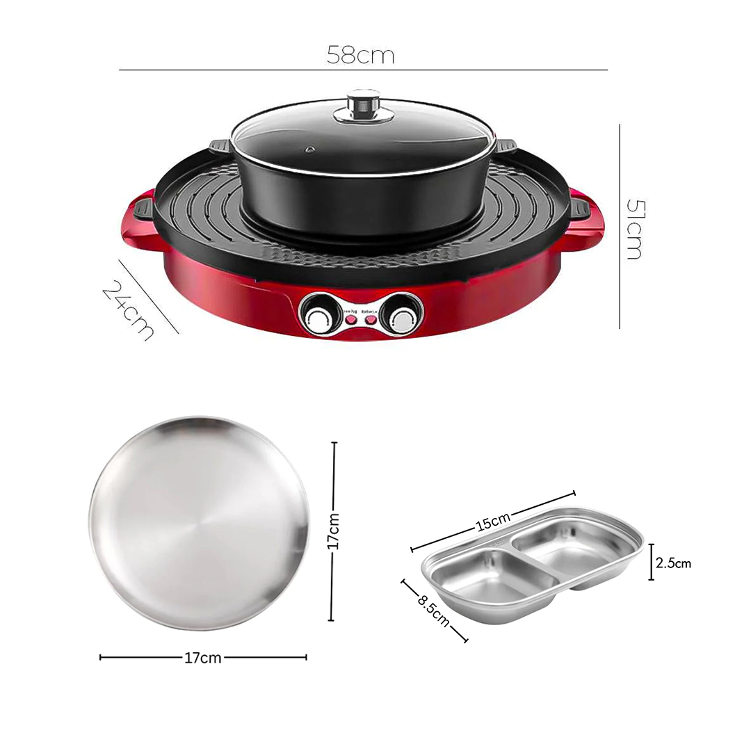 SOGA Kitchenware Bundle – 2-in-1 Electric Hot Pot BBQ Grill with Silver Grilling Plate & Sauce Pan $ 287