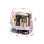 SOGA 2 Tier Pink Countertop Makeup Cosmetic Storage Organiser Skincare Holder Jewelry Storage Box with Handle