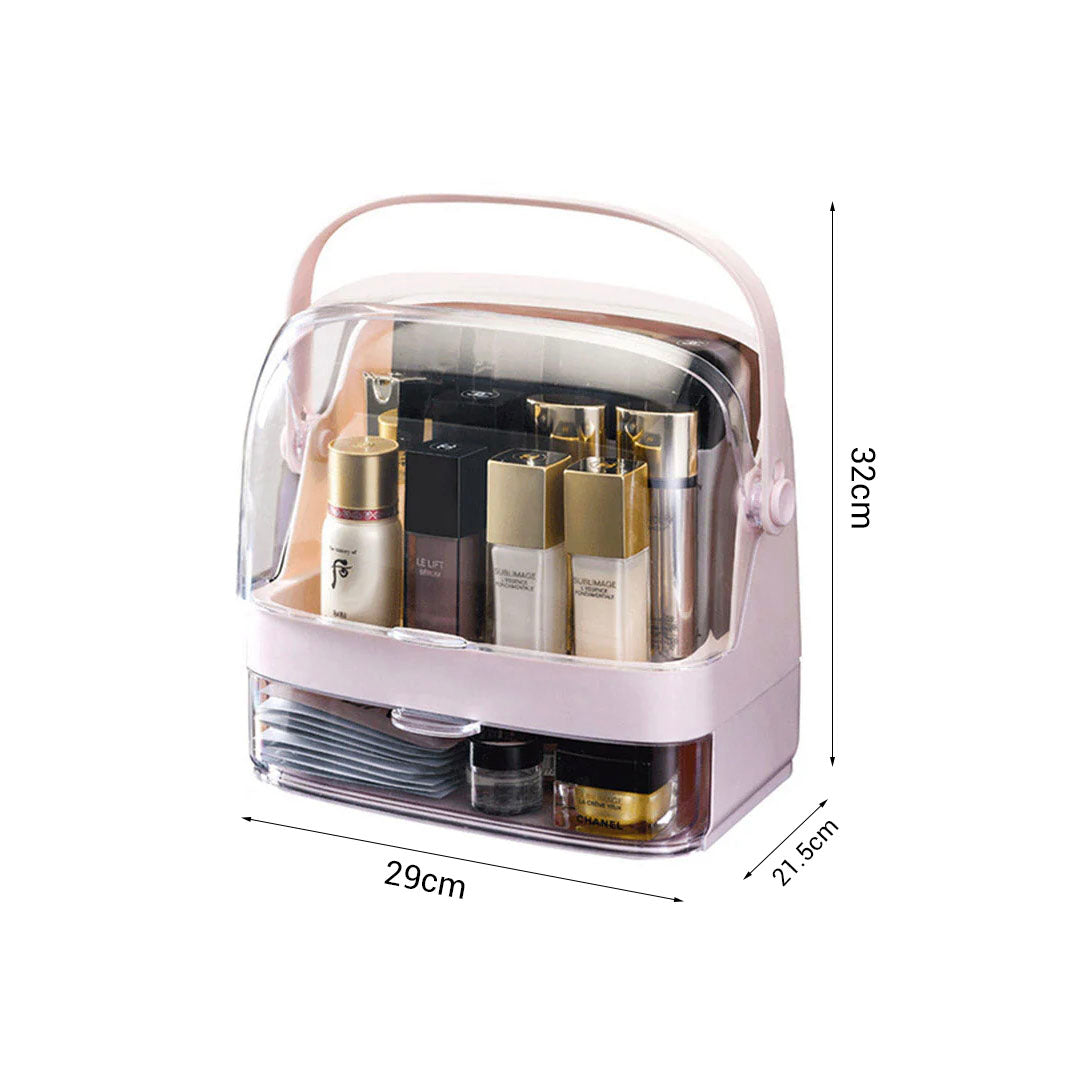 SOGA 2 Tier Pink Countertop Makeup Cosmetic Storage Organiser Skincare Holder Jewelry Storage Box with Handle
