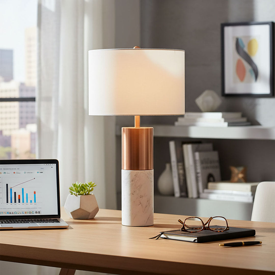 SOGA 4X 60cm White Marble Bedside Modern Desk Table Lamp Living Room Shade with Cylinder Base