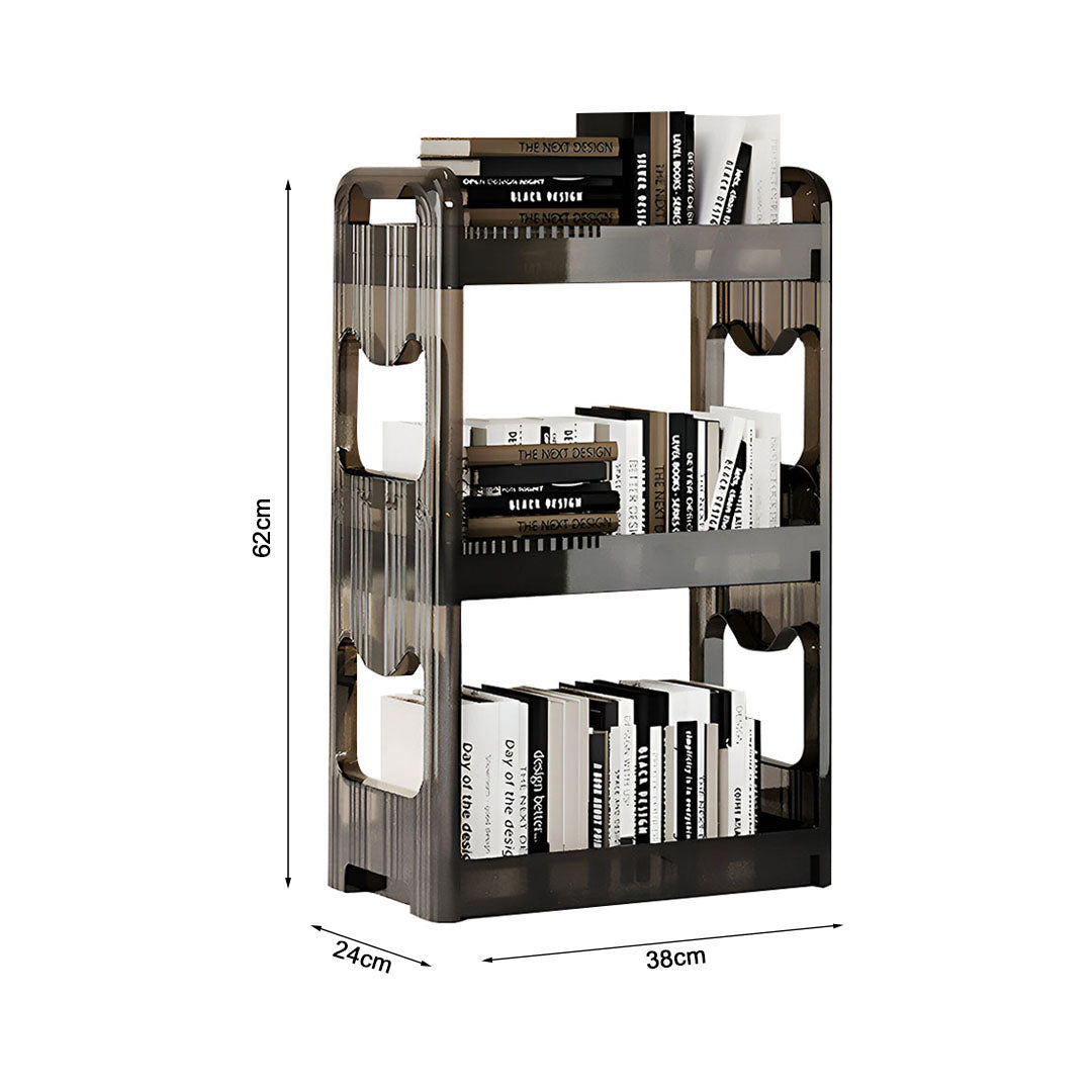 SOGA 2X 38x24cm Black 3 Tier Bookshelf & Cosmetic Storage Organizer Trolley Rack