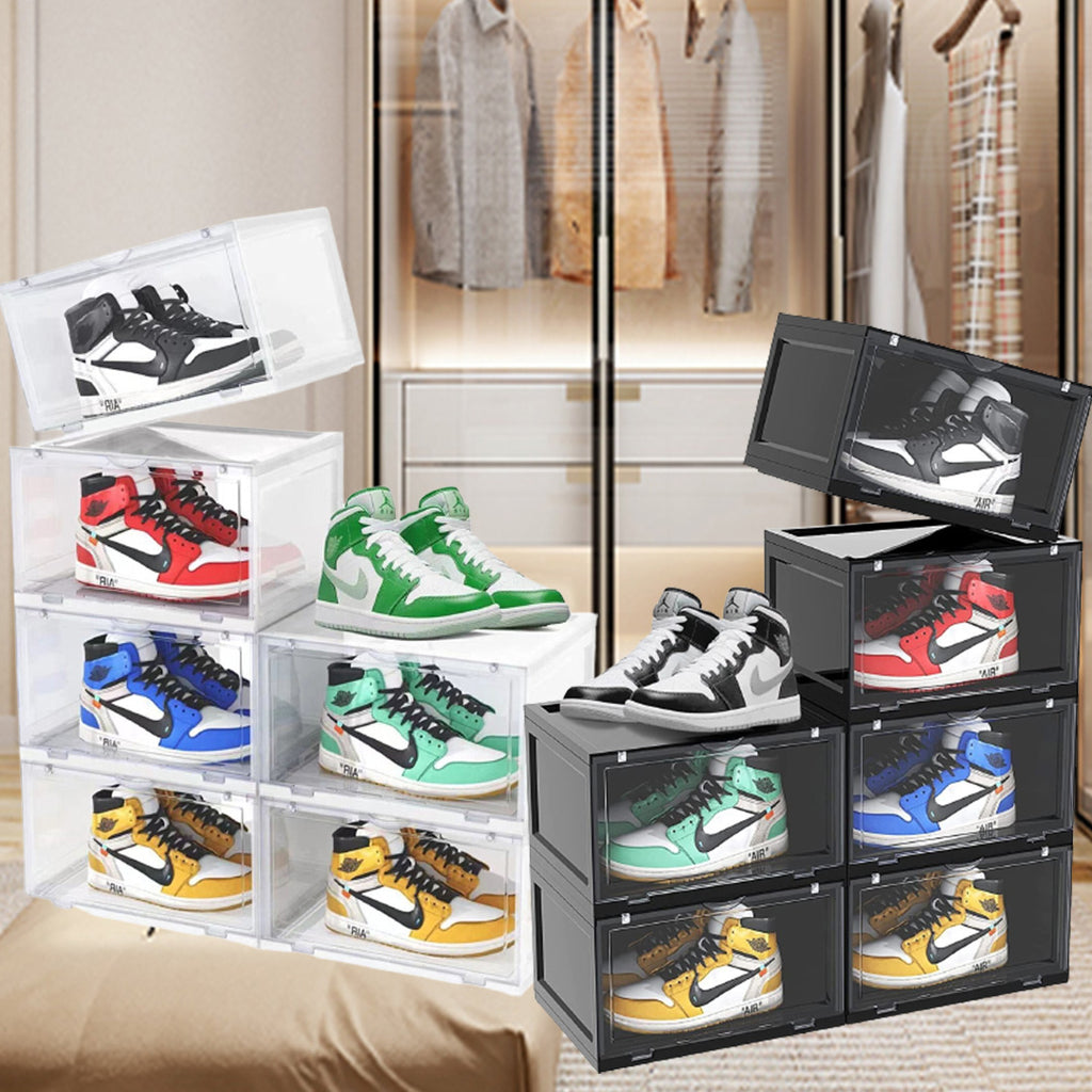 SOGA 2X 2 Tier Transparent Portable Shoe Organiser Sneaker Footwear Folding Plastic Bin Stackable Storage Box with Magnetic Door