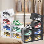 SOGA 2X 2 Tier Transparent Portable Shoe Organiser Sneaker Footwear Folding Plastic Bin Stackable Storage Box with Magnetic Door