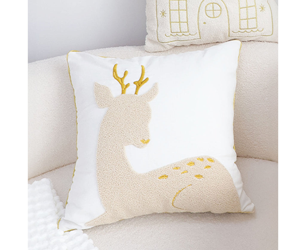 SOGA 45cm Whimsical Beige Reindeer Applique Gold Accent Throw Pillow
