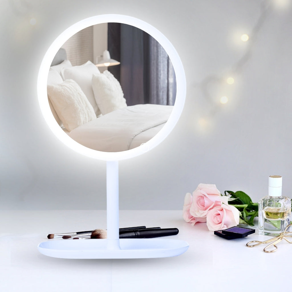 SOGA 26cm White Round Smart LED Makeup Bedroom Table Vanity Mirror Tricolor