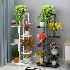 SOGA 2X 5 Tier 6 Pots White Metal Plant Rack Flowerpot Storage Display Stand Holder Home Garden Decor
