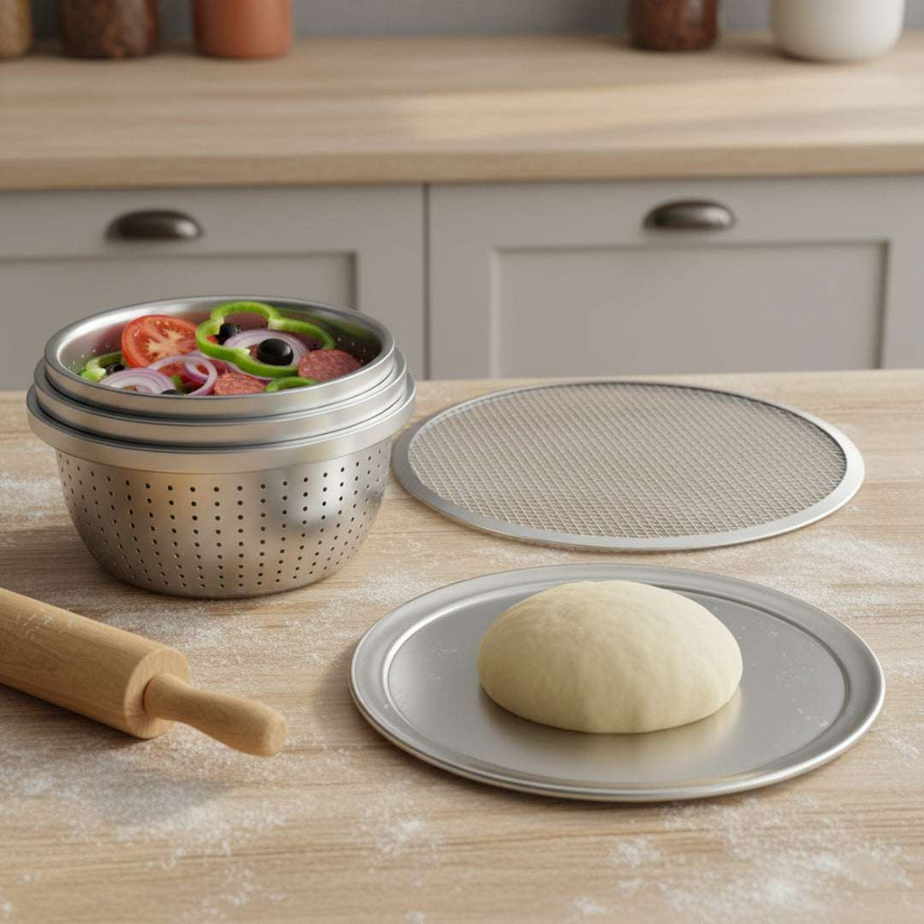 SOGA Kitchenware Bundle – Pizza Pans, Aluminum Baking Tray & Stainless Steel Colander Set $ 115