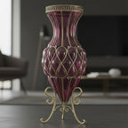 SOGA 67cm Purple Glass Tall Floor Vase with Metal Flower Stand