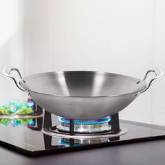 SOGA 3-Ply 38cm Stainless Steel Double Handle Wok Frying Fry Pan Skillet with Lid