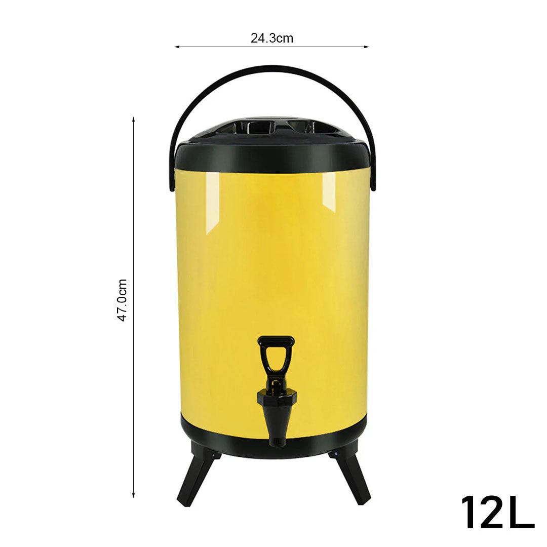 SOGA 12L Stainless Steel Insulated Milk Tea Barrel Hot and Cold Beverage Dispenser Container with Faucet Yellow