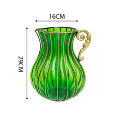 SOGA Green European Colored Glass Home Decor Jar Flower Vase with Metal Handle