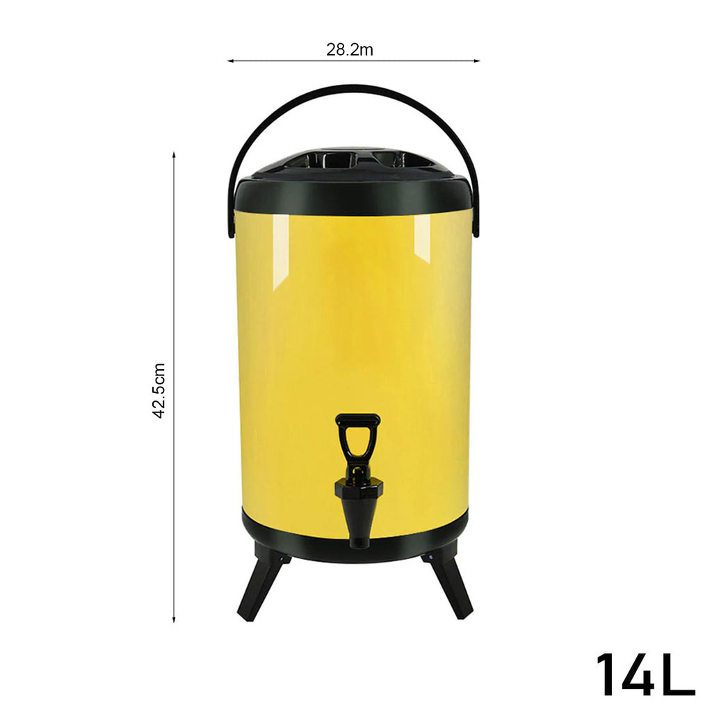 SOGA 8X 14L Stainless Steel Insulated Milk Tea Barrel Hot and Cold Beverage Dispenser Container with Faucet Yellow