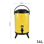 SOGA 8X 14L Stainless Steel Insulated Milk Tea Barrel Hot and Cold Beverage Dispenser Container with Faucet Yellow