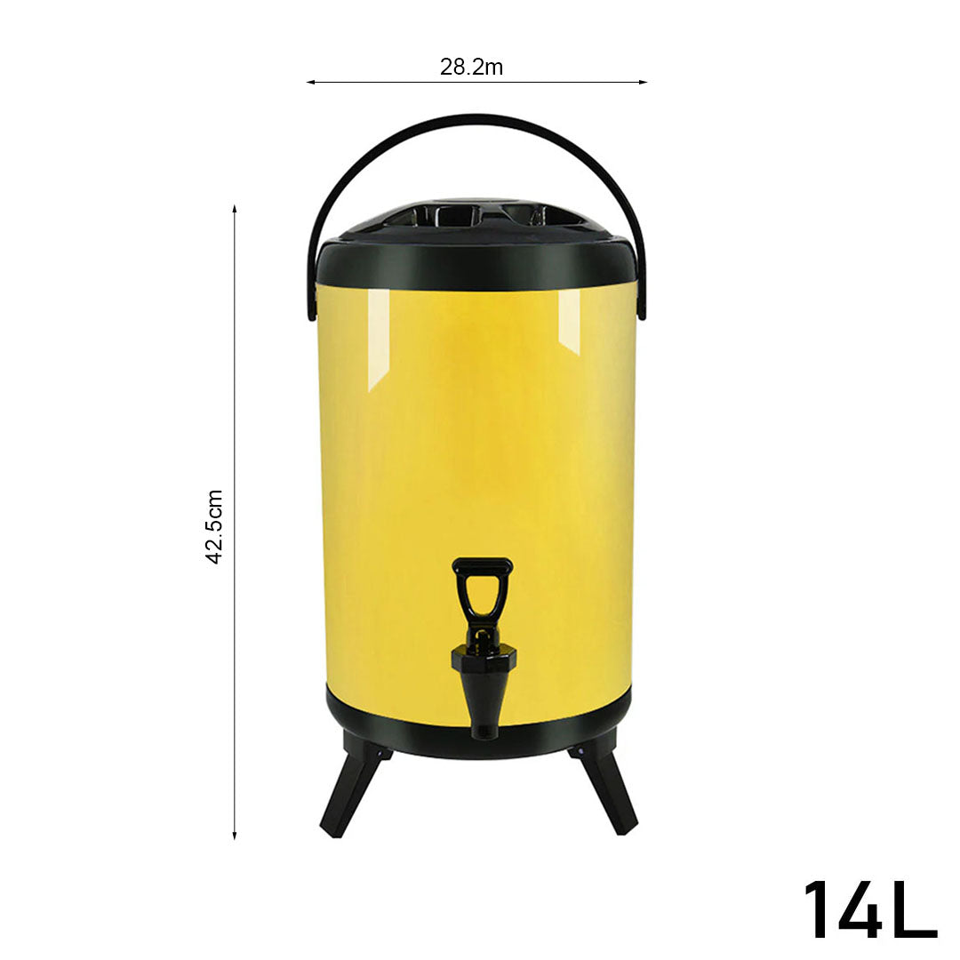 SOGA 8X 14L Stainless Steel Insulated Milk Tea Barrel Hot and Cold Beverage Dispenser Container with Faucet Yellow
