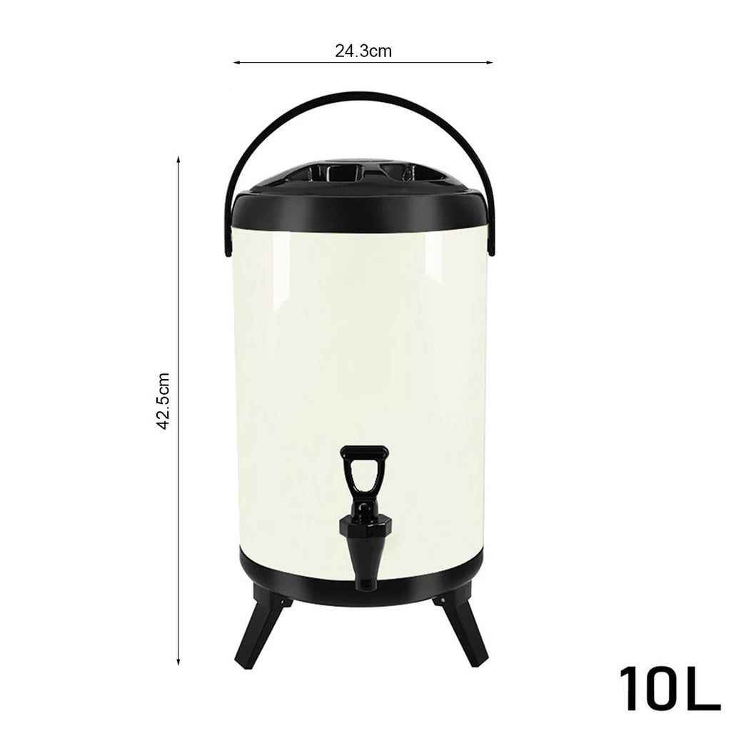 SOGA 10L Stainless Steel Insulated Milk Tea Barrel Hot and Cold Beverage Dispenser Container with Faucet White