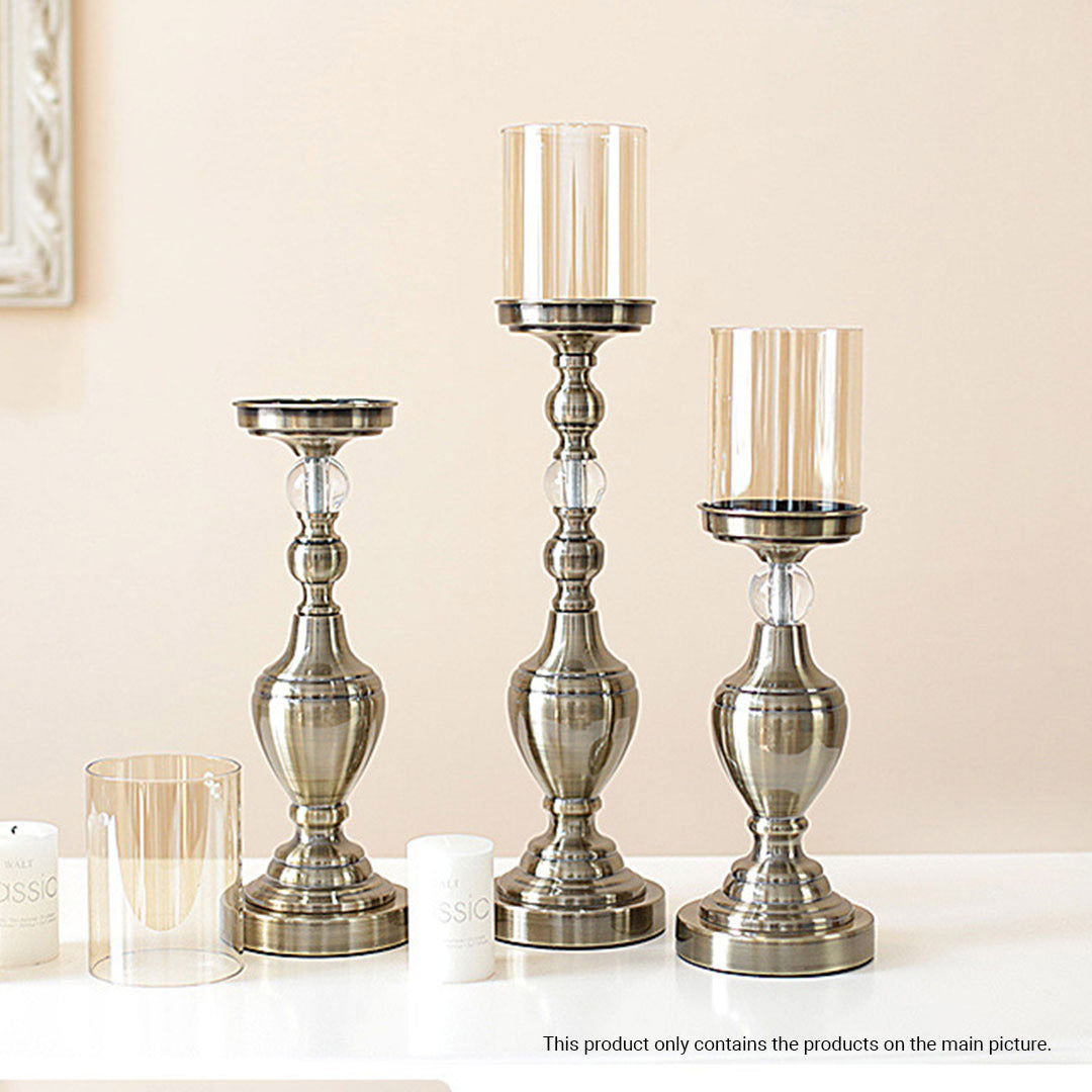 SOGA 37.4cm Glass Candlestick Candle Holder Stand Pillar Glass/Iron Metal