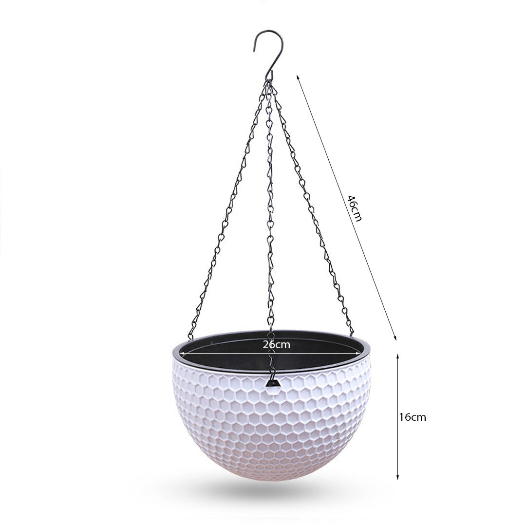 SOGA 2X White Large Hanging Resin Flower Pot Self Watering Basket Planter