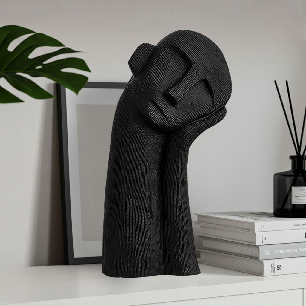 SOGA 38cm Black Head Sculpture – Minimalist Resin Decor
