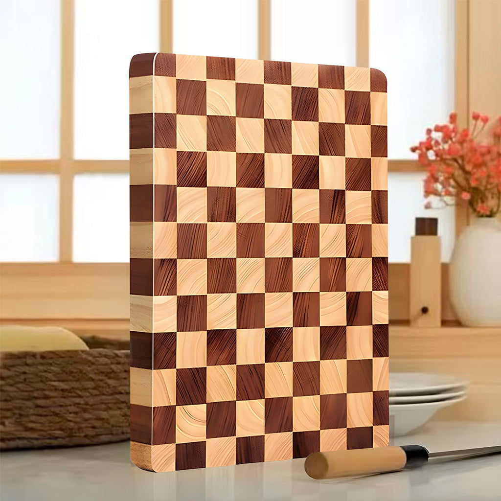 SOGA 40cm Premium Checkered Pattern Wooden Multi-Wood Cutting Board