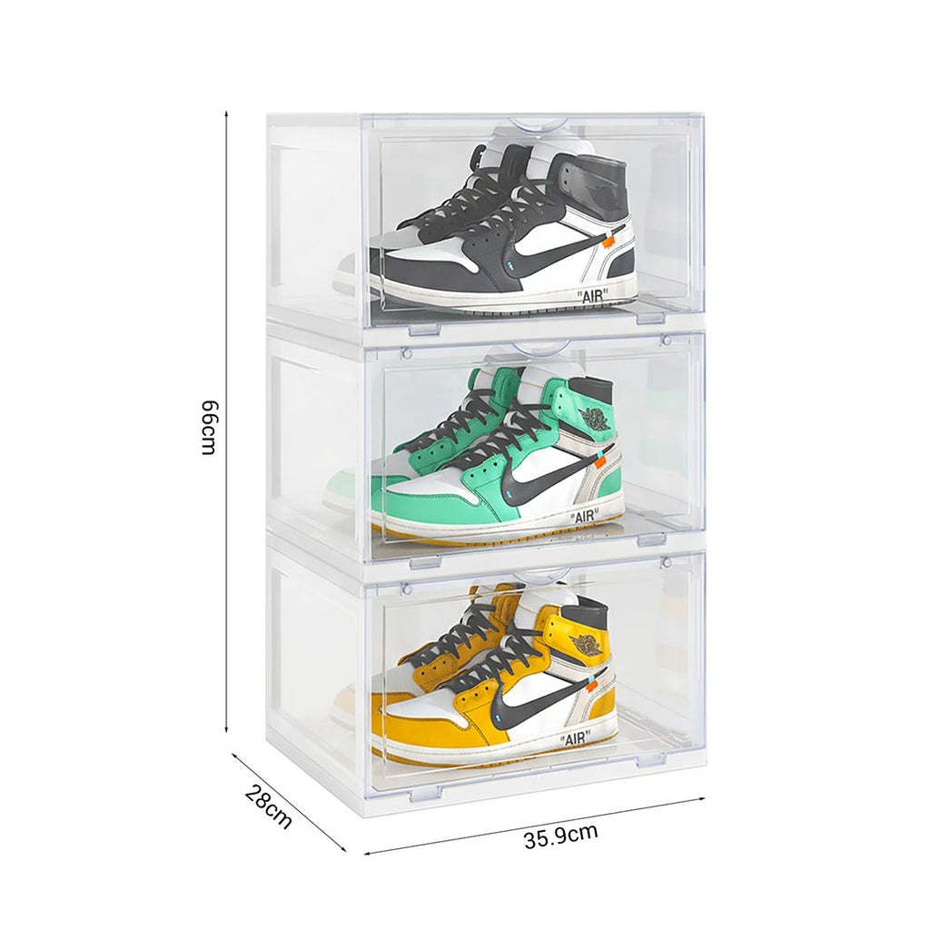 SOGA  2X 3 Tier Transparent Portable Shoe Organiser Sneaker Footwear Folding Plastic Bin Stackable Storage Box with Magnetic Door