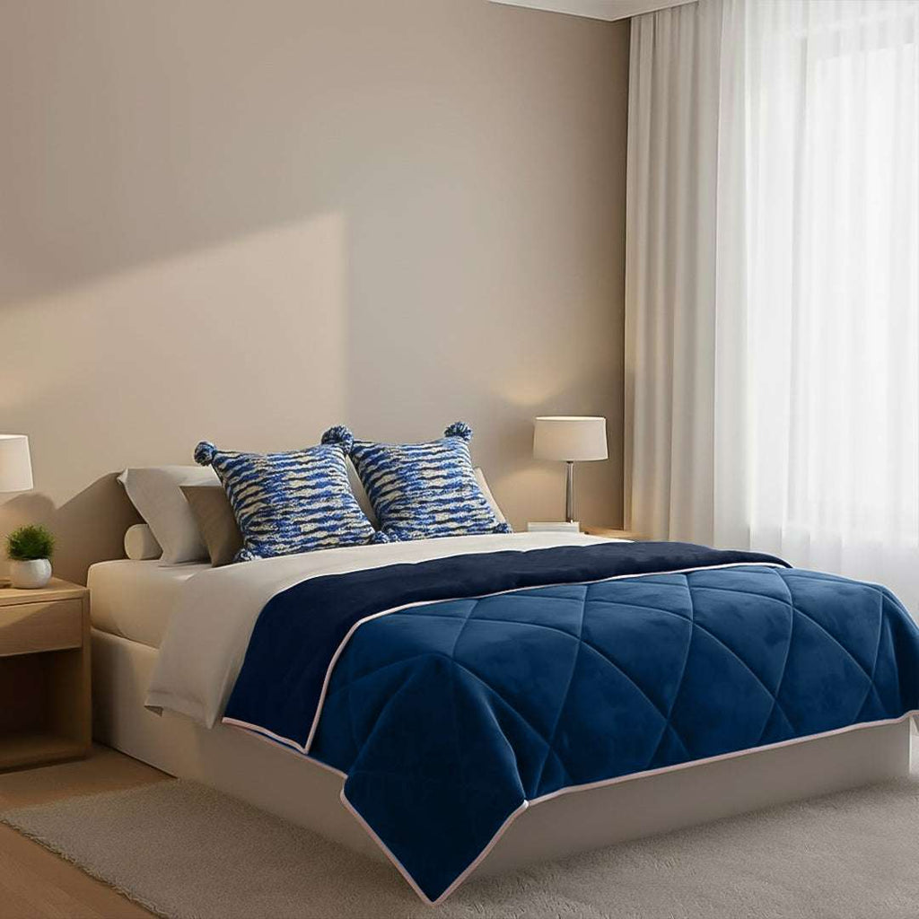 SOGA Home & Living Bundle – 2 Deep Sea Blue Gradient Pillow & Navy Blue Cozy Flannel Blanket $ 196