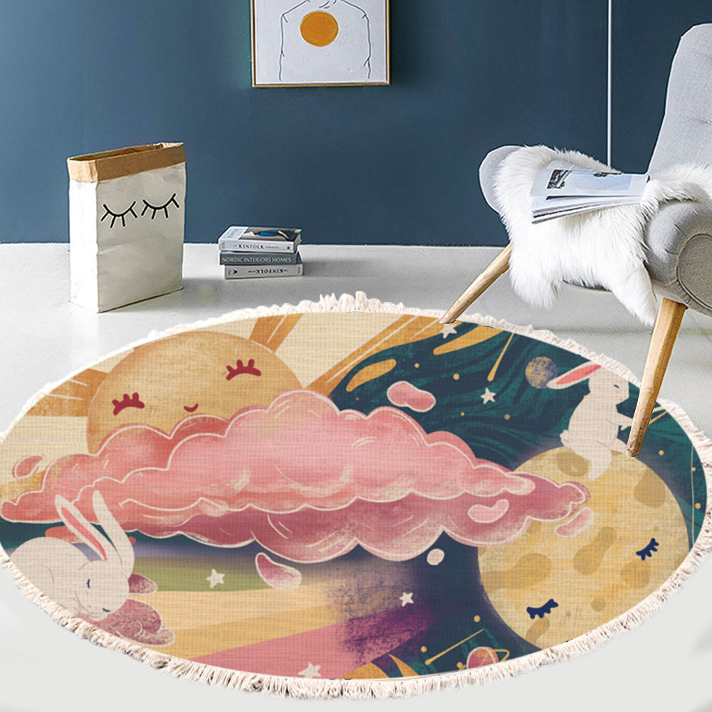 SOGA 2X 120cm Round Tassels Carpet Sky Landscape Clouds Boho Circle Area Rugs Home Decor