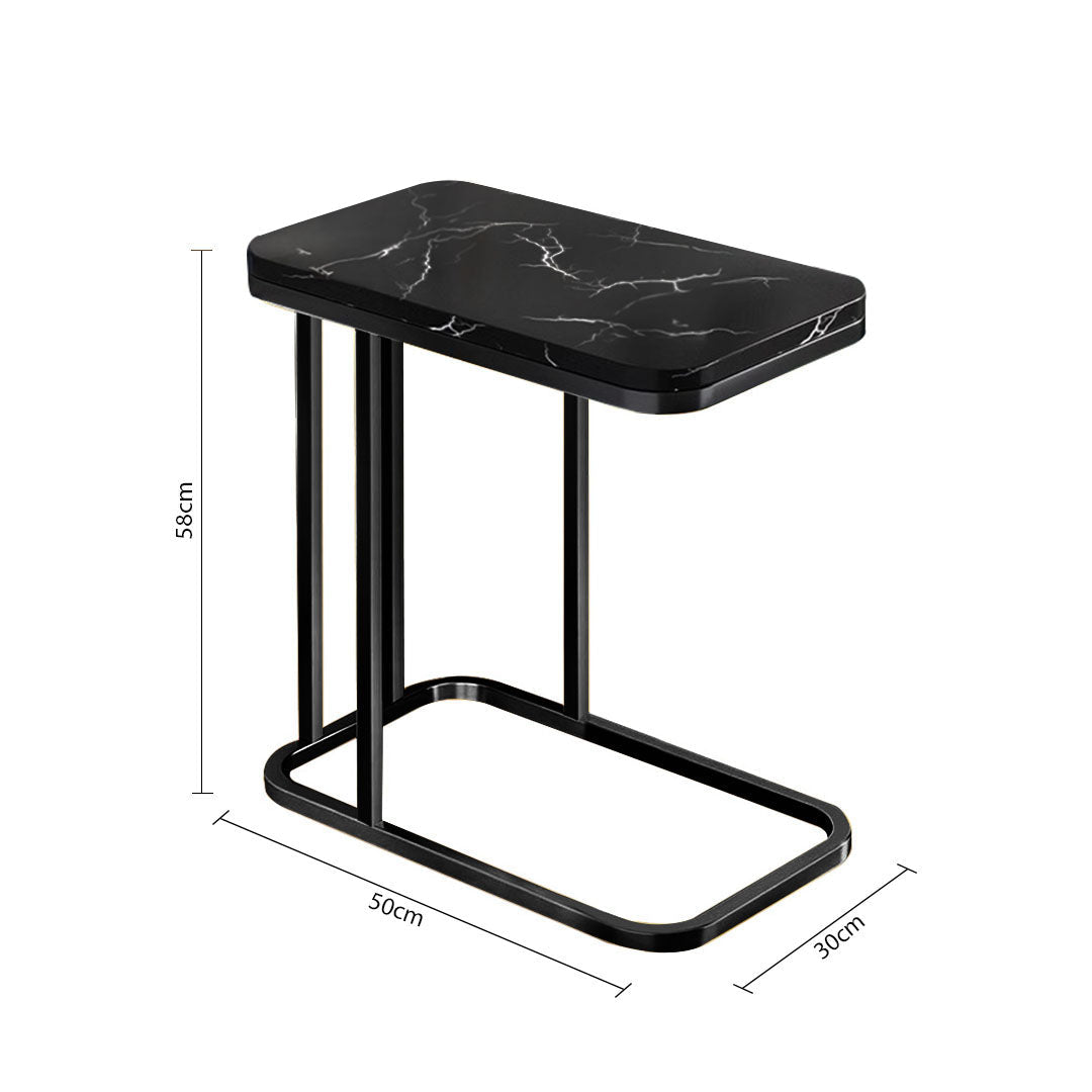 SOGA 2X 30x50cm Black Stone-Patterned Side Table with Black Metal Legs