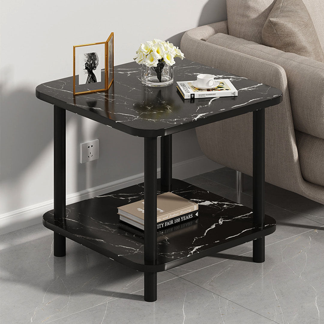 SOGA 2X 60cm Black Ceramic Table Stone Pattern Modern Design with Black Legs