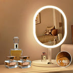 SOGA 2X 26cm White Oval Smart LED Makeup Bedroom Table Vanity Mirror Tricolor Adjustable Light
