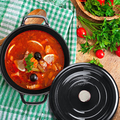 SOGA 2X Cast Iron 24cm Stewpot Casserole Stew Cooking Pot With Lid Black