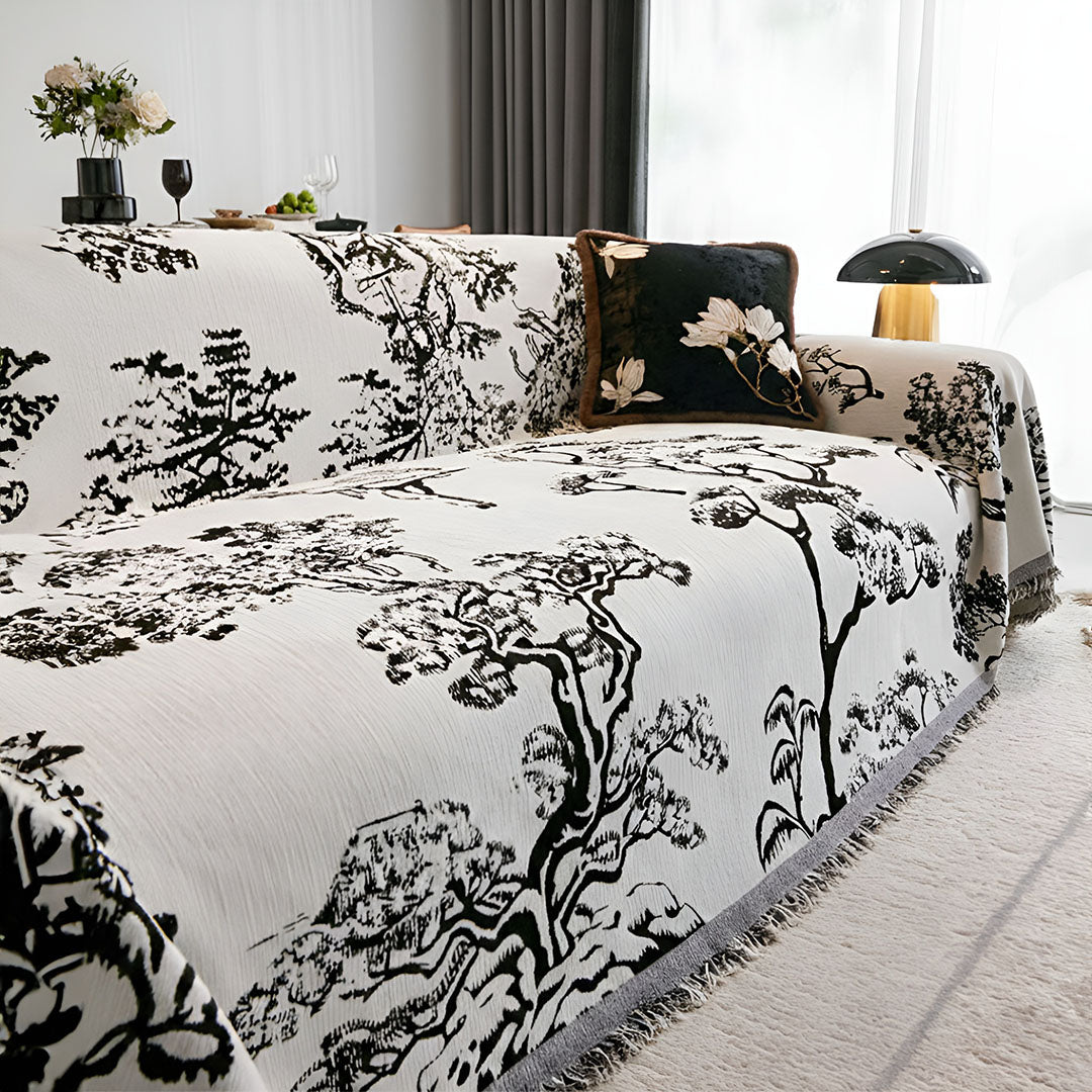 SOGA Four-seater White Sofa Cover Tree Print 180x420cm Polyester