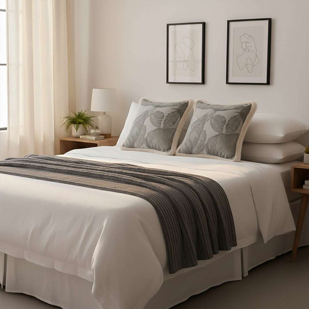 SOGA Home & Living Bundle – 2 Wabi-Sabi Embroidered Leaf Pillow & Grey Striped Throw Blanket $ 170