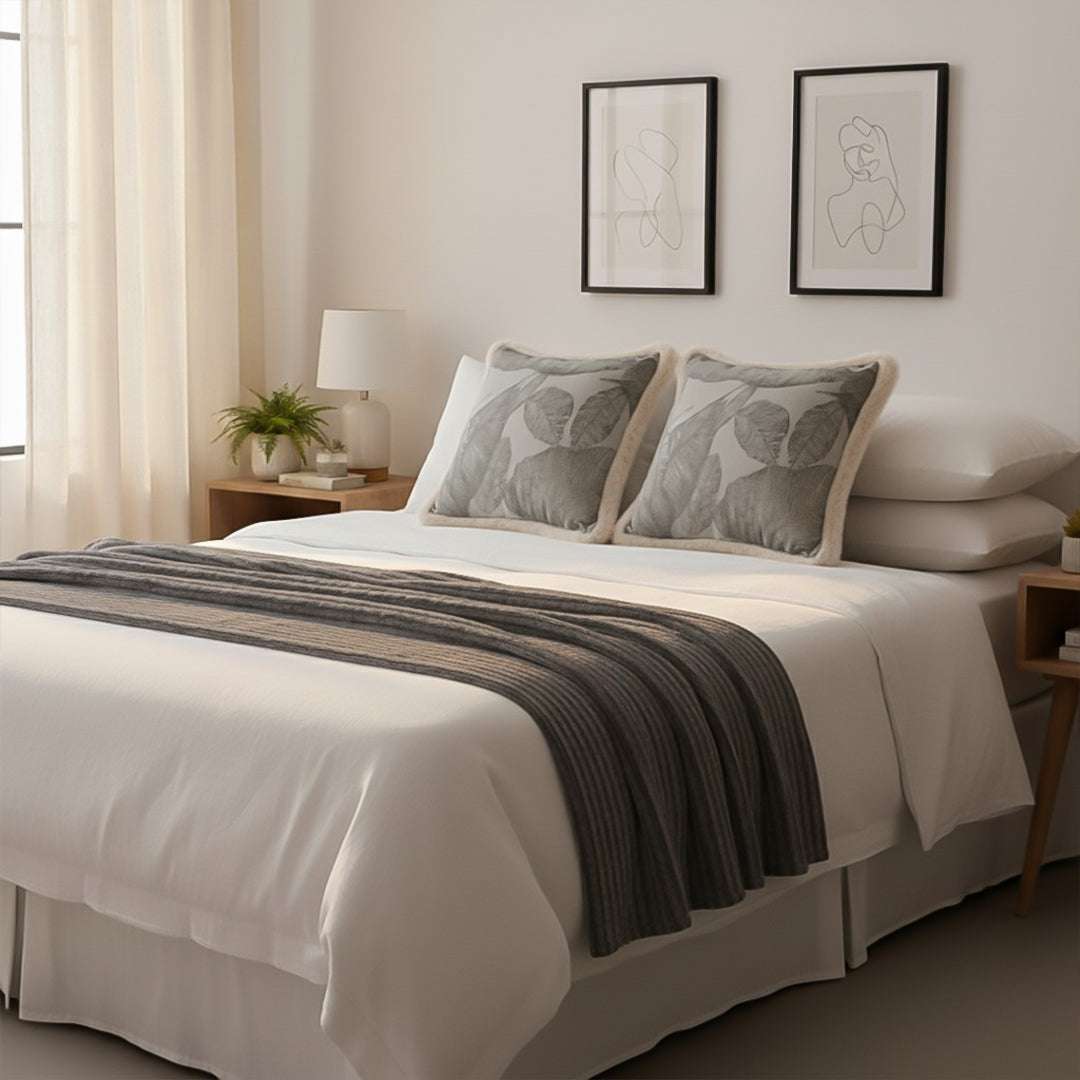 SOGA Home & Living Bundle – 2 Wabi-Sabi Embroidered Leaf Pillow & Grey Striped Throw Blanket $ 170